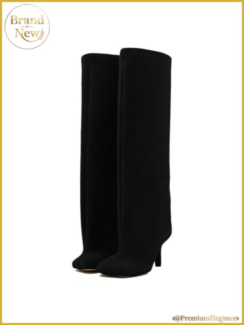 Wide Calf Knee High Suede Boots Square Toe Slouchy